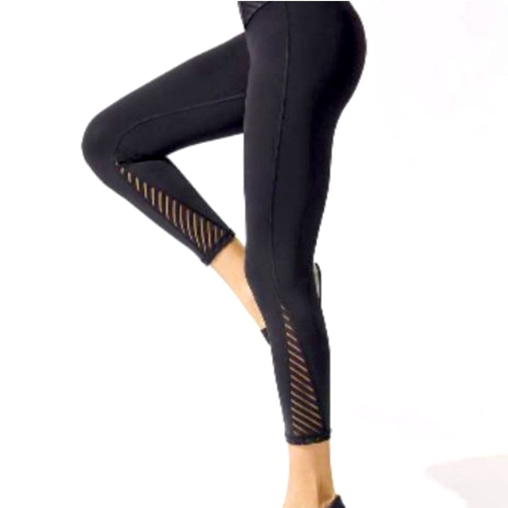 MICHI Black Legging Altitude High Waisted Crop Mesh Detail 23" Inseam Size M